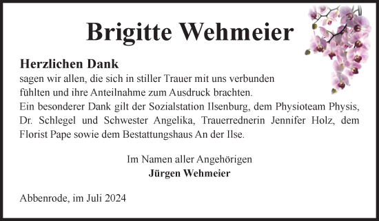 Traueranzeige von Brigitte Wehmeier von Volksstimme Wernigerode