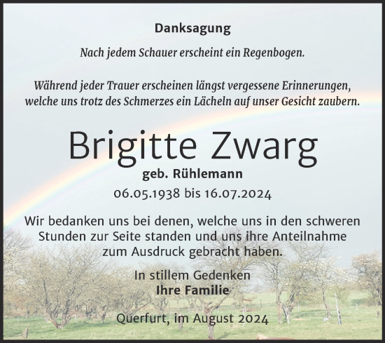 Traueranzeige von Brigitte Zwar von Trauerkombi Merseburg