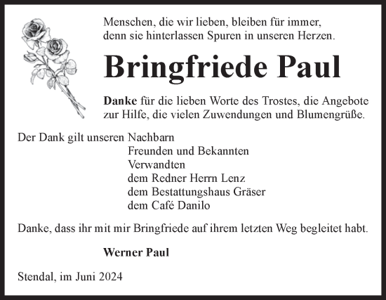 Traueranzeige von Bringfriede Paul von Volksstimme Altmark Ost