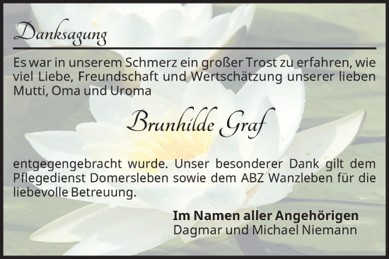 Traueranzeige von Brunhilde Graf von Volksstimme Oschersleben/Wanzleben