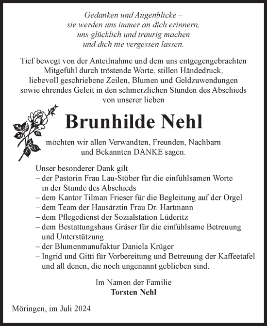 Traueranzeige von Brunhilde Nehl von Volksstimme Altmark Ost