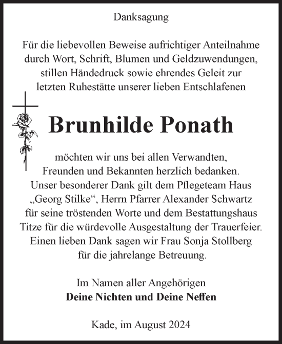 Traueranzeige von Brunhilde Ponath von Volksstimme Burg/Genthin