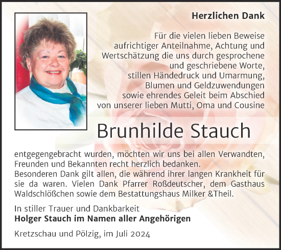 Traueranzeige von Brunhilde Stauch von Trauerkombi Zeitz