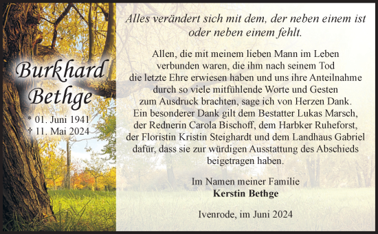 Traueranzeige von Burkhard Bethge von Volksstimme Haldensleben/Wolmirstedt