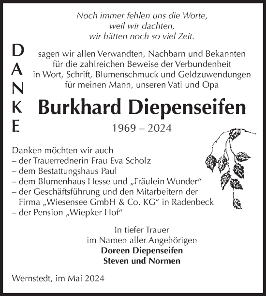 Traueranzeige von Burkhard Diepenseifen von Volksstimme Altmark West