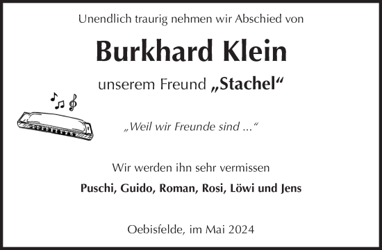 Traueranzeige von Burkhard Klein von Volksstimme Altmark West