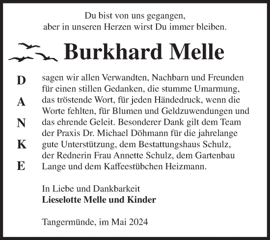 Traueranzeige von Burkhard Melle von Volksstimme Altmark Ost