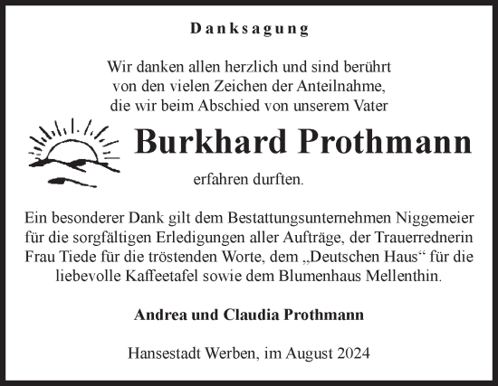 Traueranzeige von Burkhard Prothmann von Volksstimme Altmark Ost