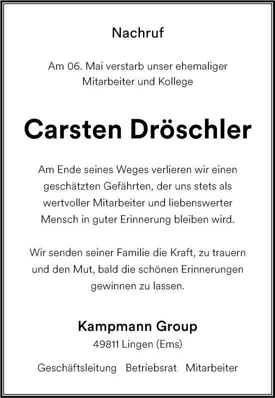 Traueranzeige von Carsten Dröschler von Naumburger Tageblatt