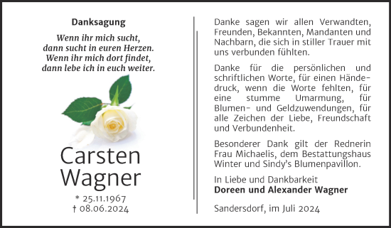 Traueranzeige von Carsten Wagner von Trauerkombi Bitterfeld