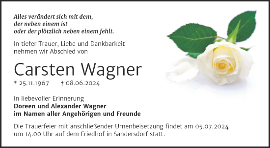 Traueranzeige von Carsten Wagner von Trauerkombi Bitterfeld