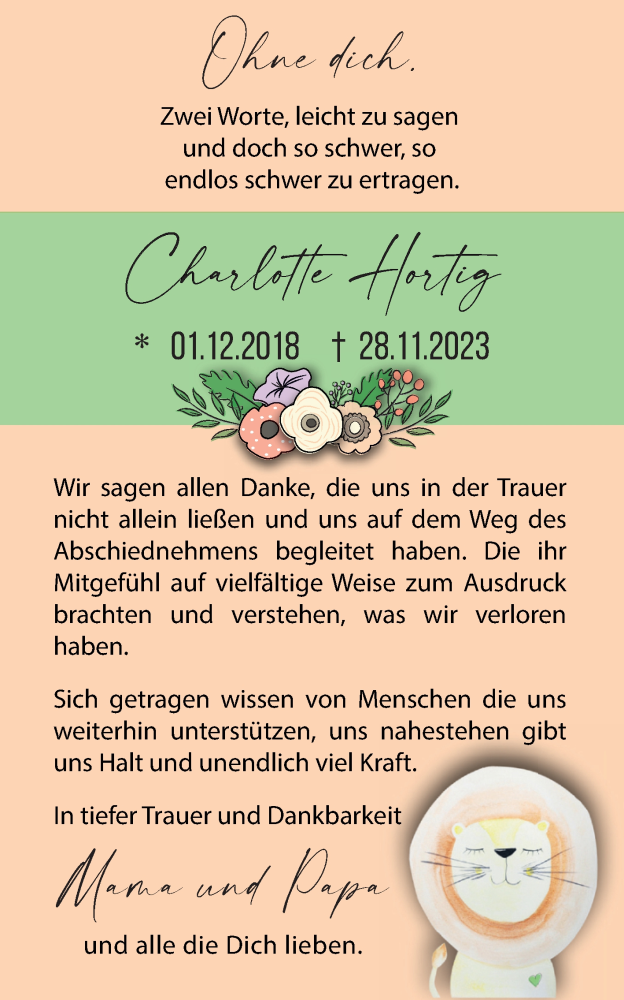  Traueranzeige für Charlotte Hortig vom 18.05.2024 aus Trauerkombi Merseburg