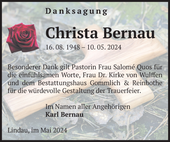 Traueranzeige von Christa Bernau von Volksstimme Zerbst