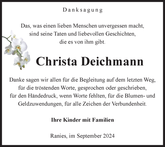 Traueranzeige von Christa Deichmann von Volksstimme Schönebeck