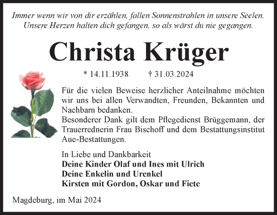 Traueranzeige von Christa Krüger von Volksstimme Magdeburg