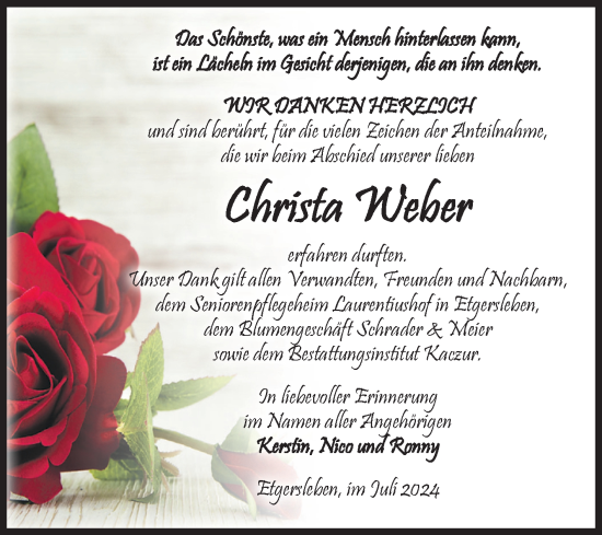Traueranzeige von Christa Weber von Volksstimme Staßfurt