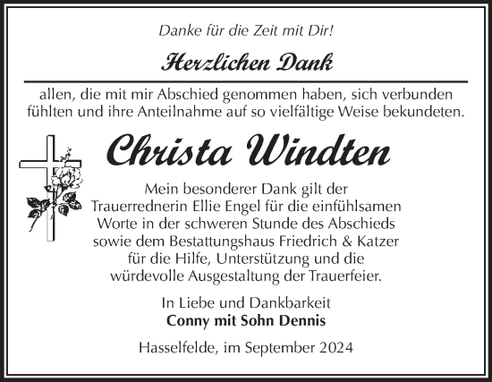 Traueranzeige von Christa Windten von Volksstimme Wernigerode