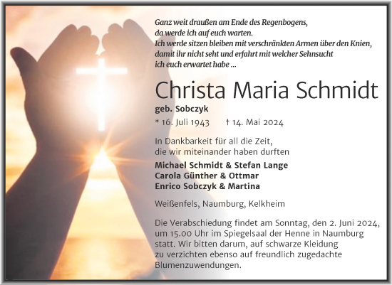 Traueranzeige von Christa Maria Schmidt von Trauerkombi Weißenfels