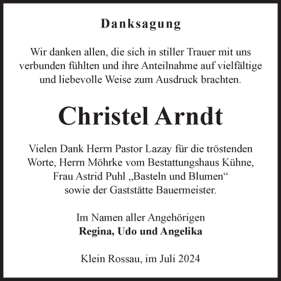 Traueranzeige von Christel Arndt von Volksstimme Altmark Ost