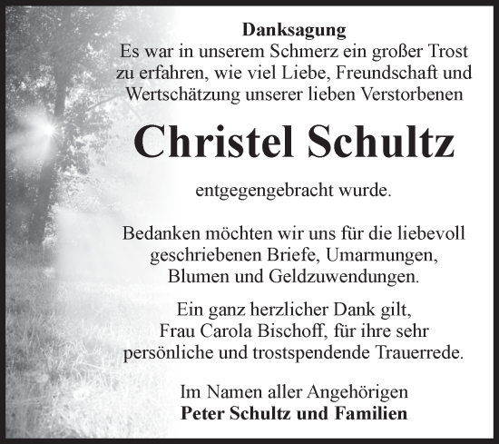 Traueranzeige von Christel Schultz von Volksstimme Haldensleben/Wolmirstedt