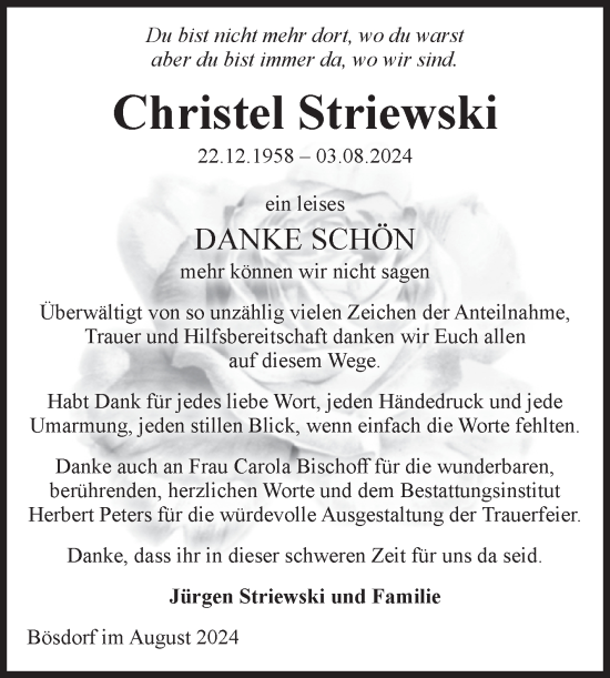 Traueranzeige von Christel Striewski von Volksstimme Altmark West