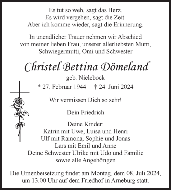 Traueranzeige von Christel Bettina Dömeland von Volksstimme Altmark Ost