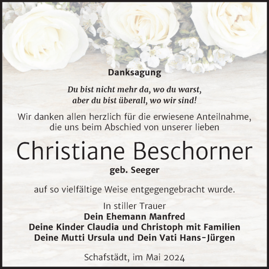 Traueranzeige von Christiane Beschorner von Trauerkombi Merseburg
