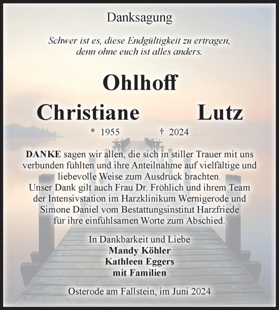 Traueranzeige von Christiane Ohlhoff von Volksstimme Halberstadt