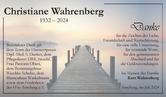 Traueranzeige von Christiane Wahrenberg von Volksstimme Altmark Ost