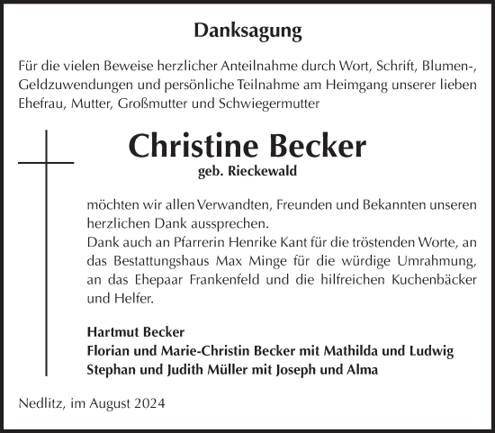 Traueranzeige von Christine Becker 