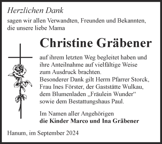Traueranzeige von Christine Gräbener von Volksstimme Altmark West
