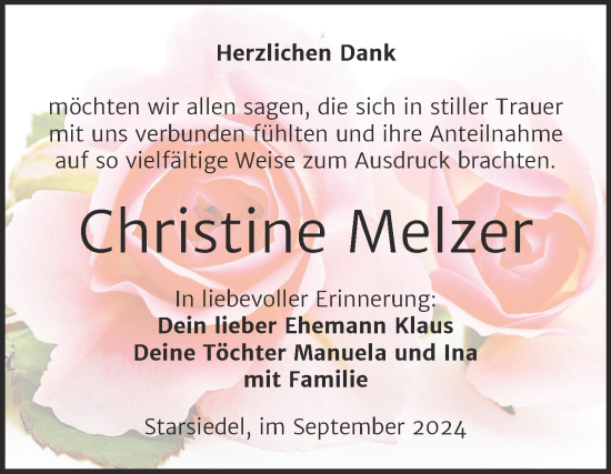 Traueranzeige von Christine Melzer von Trauerkombi Weißenfels