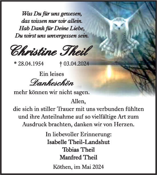 Traueranzeige von Christine Theil von Trauerkombi Köthen