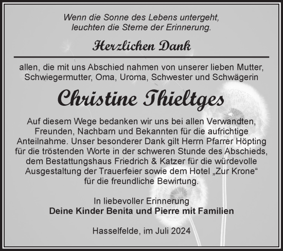 Traueranzeige von Christine Thieltges von Volksstimme Wernigerode