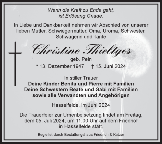 Traueranzeige von Christine Thieltges von Volksstimme Wernigerode