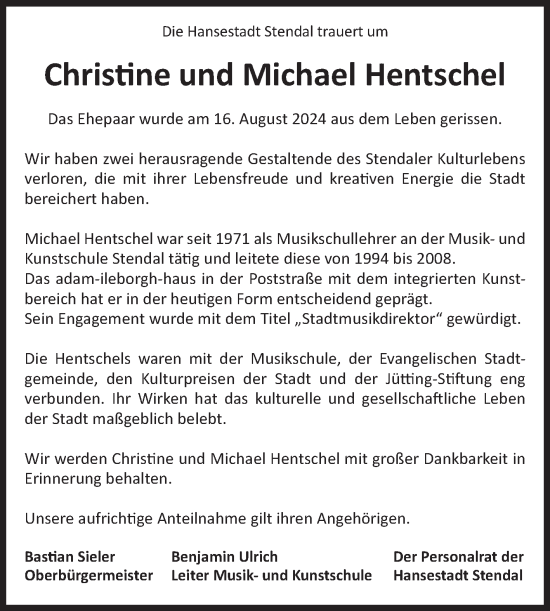 Traueranzeige von Christine und Michael Hentschel 