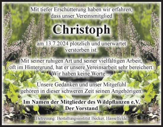 Traueranzeige von Christoph  von Volksstimme Wernigerode