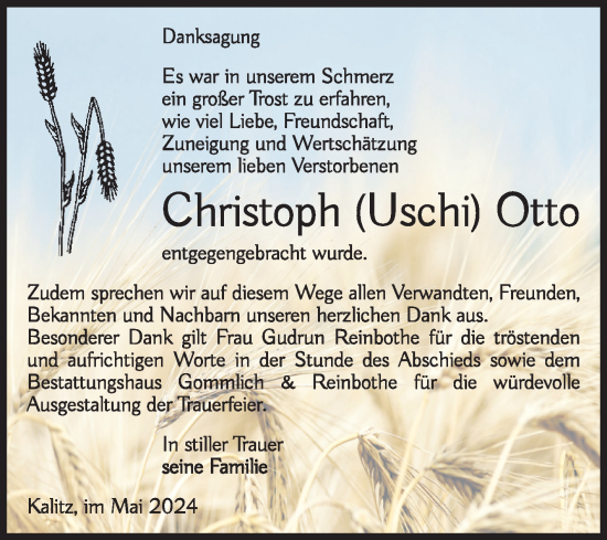 Traueranzeige von Christoph Otto von Volksstimme Burg/Genthin