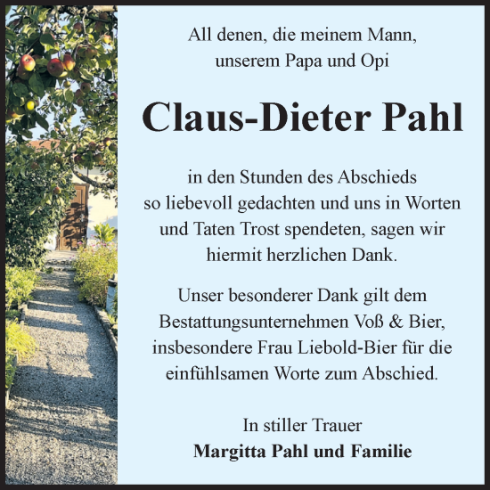 Traueranzeige von Claus-Dieter Pahl von Volksstimme Wernigerode