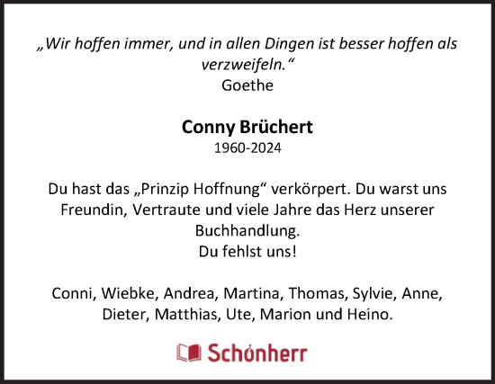 Traueranzeige von Conny Brüchert von Volksstimme Halberstadt