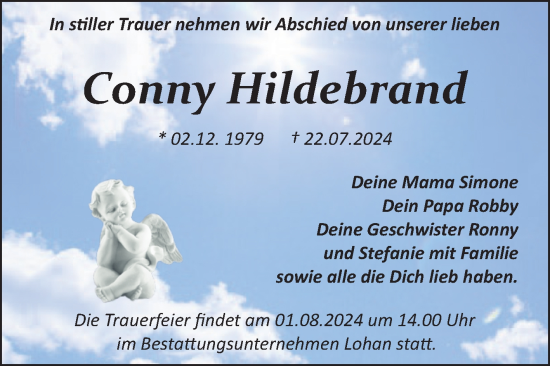 Traueranzeige von Conny Hildebrand von Trauerkombi Bitterfeld