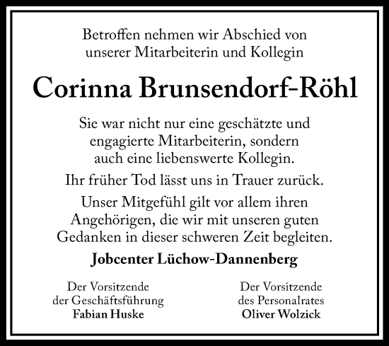 Traueranzeige von Corinna Brunsendorf-Röhl von Volksstimme Altmark Ost