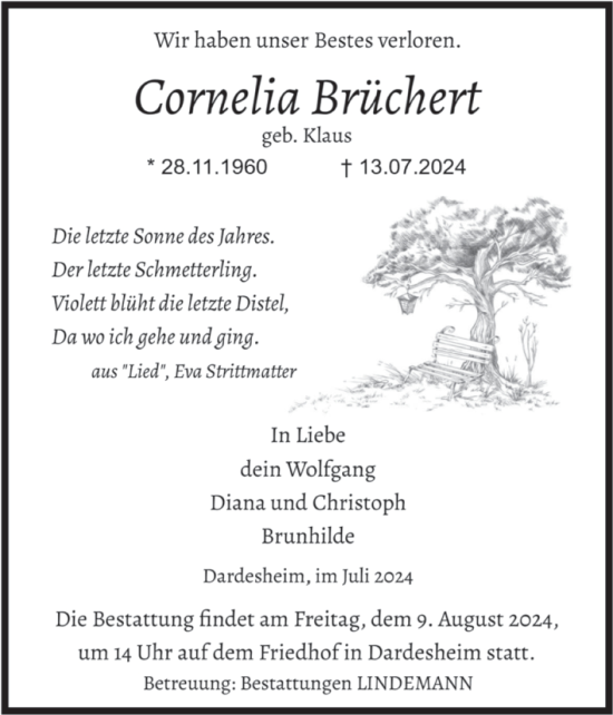 Traueranzeige von Cornelia Brüchert von Volksstimme Halberstadt