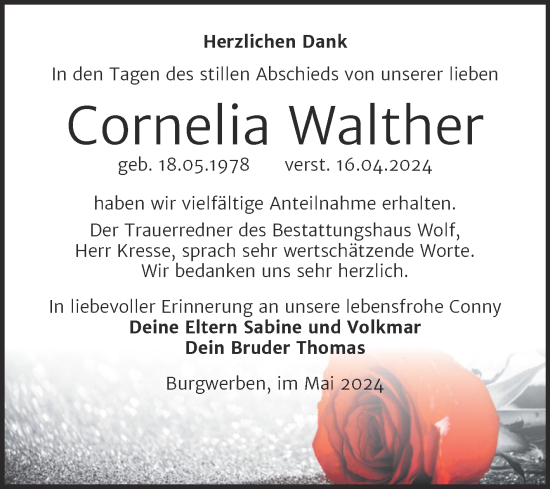 Traueranzeige von Cornelia Walther von Trauerkombi Weißenfels