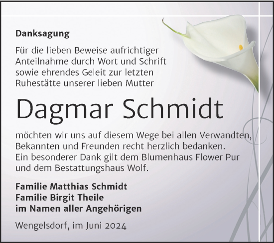 Traueranzeige von Dagmar Schmidt von Trauerkombi Weißenfels