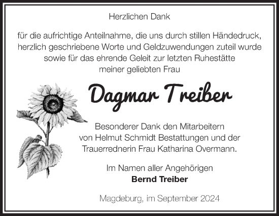 Traueranzeige von Dagmar Treiber von Volksstimme Magdeburg
