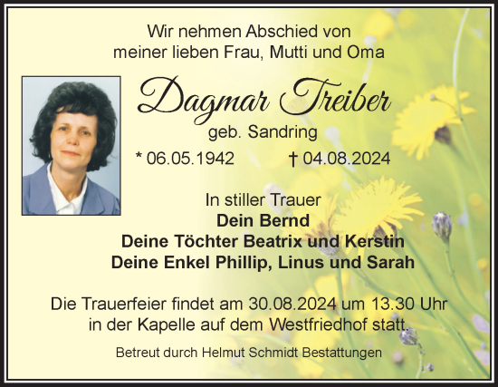 Traueranzeige von Dagmar Treiber von Volksstimme Magdeburg