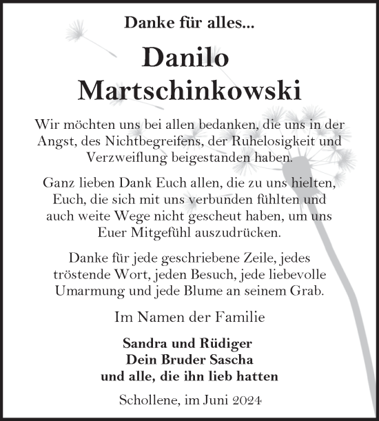 Traueranzeige von Danilo Martschinkowski von Volksstimme Altmark Ost