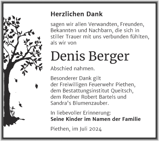 Traueranzeige von Denis Berger von Trauerkombi Köthen