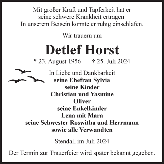 Traueranzeige von Detlef Horst von Volksstimme Altmark Ost
